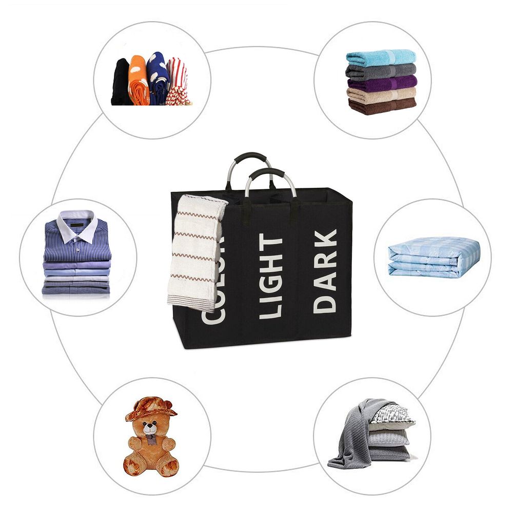 3 Compartment Laundry bag ( BLACK ) - anydaydirect