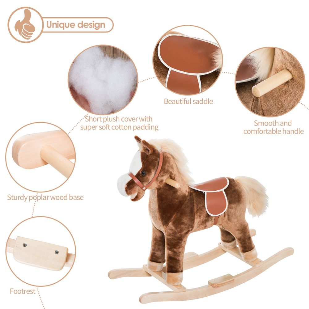 Kids Rocking Horse Wooden Plush Children Ride On Toy Rocker Baby Gift HOMCOM - anydaydirect