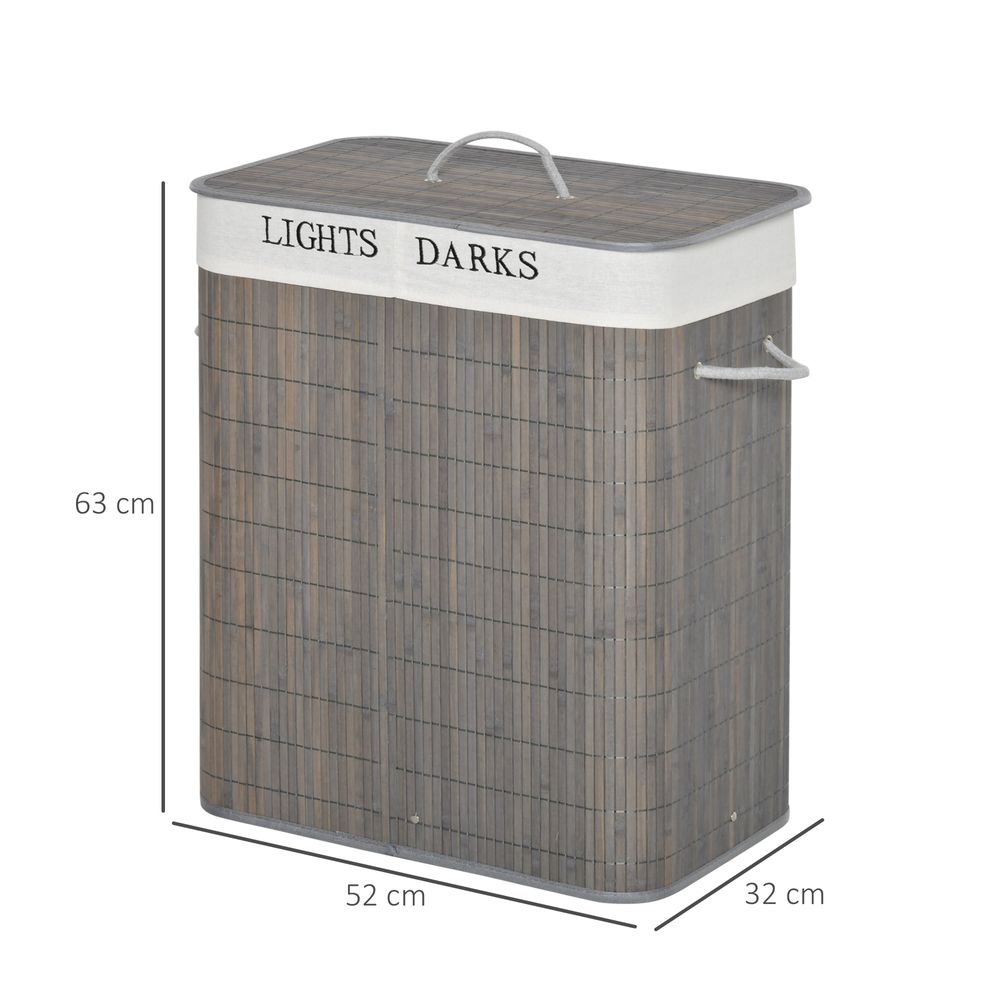100L Bamboo Laundry Basket with Flip Lid Foldable, Grey Lining, - anydaydirect