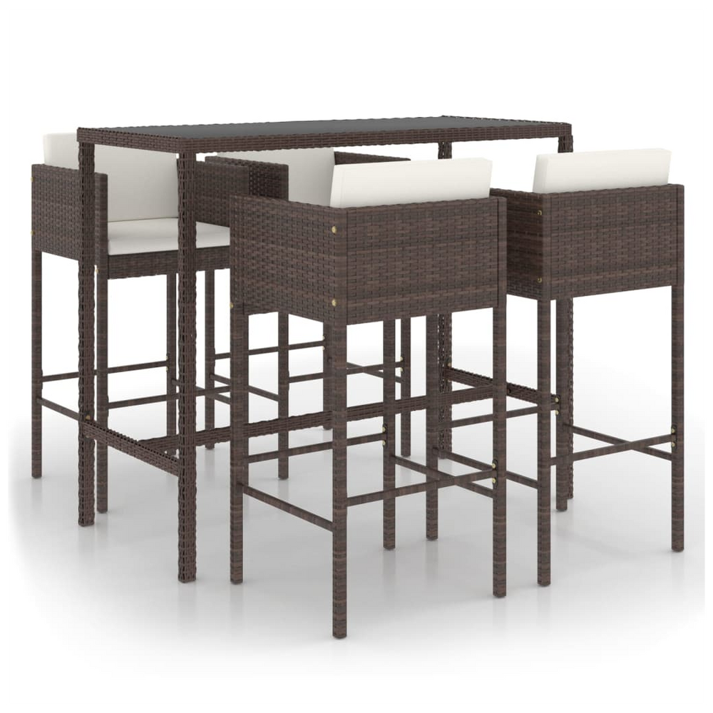 5 Piece Garden Bar Set with Cushions Poly Rattan Brown - anydaydirect