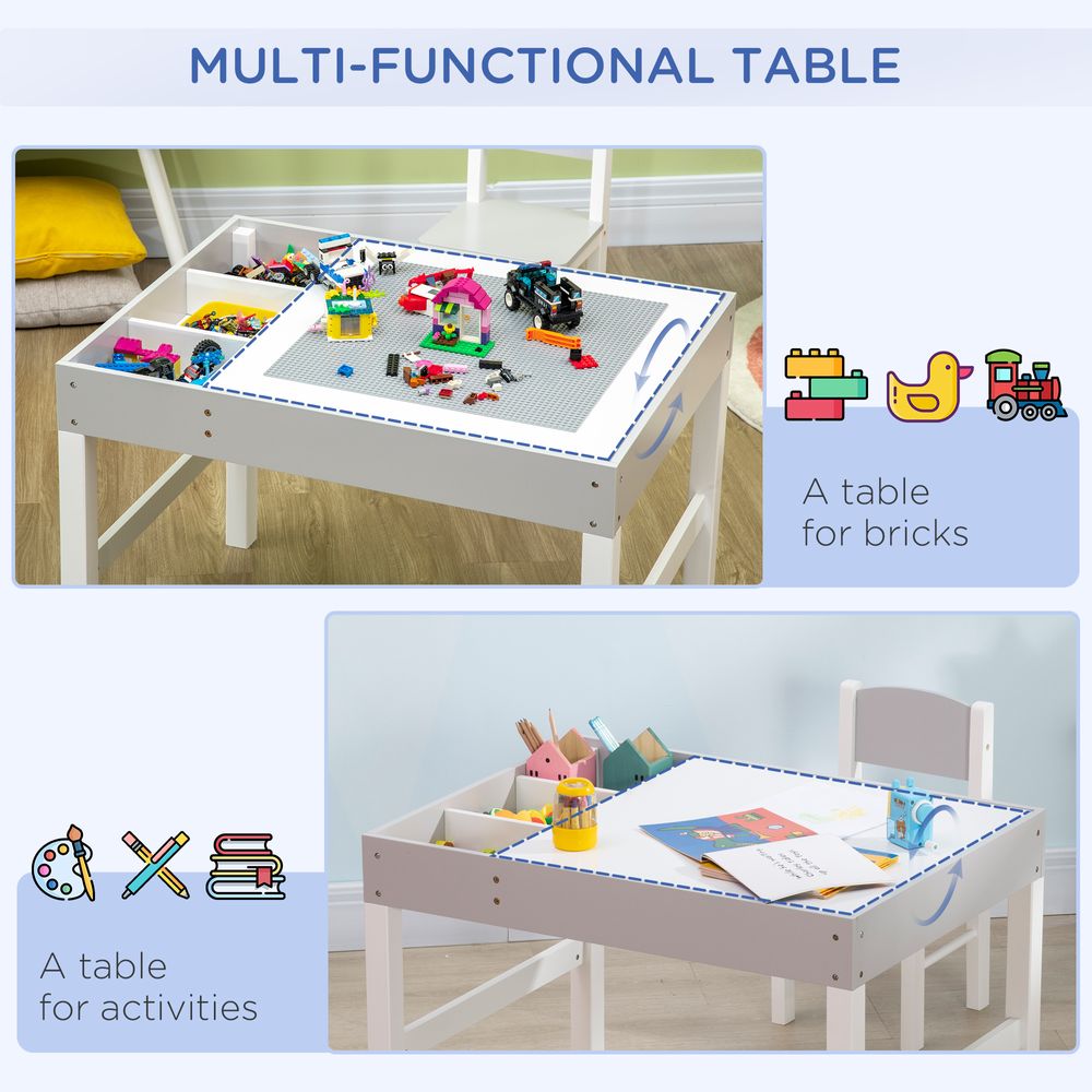 Kids Table and Chair Set Toddler Desk and Chair Set w/ Storage - Grey - anydaydirect