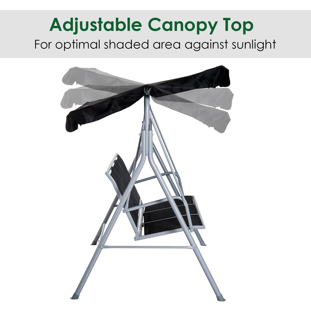 Outdoor 3-Seater Swing Chair-Black - anydaydirect