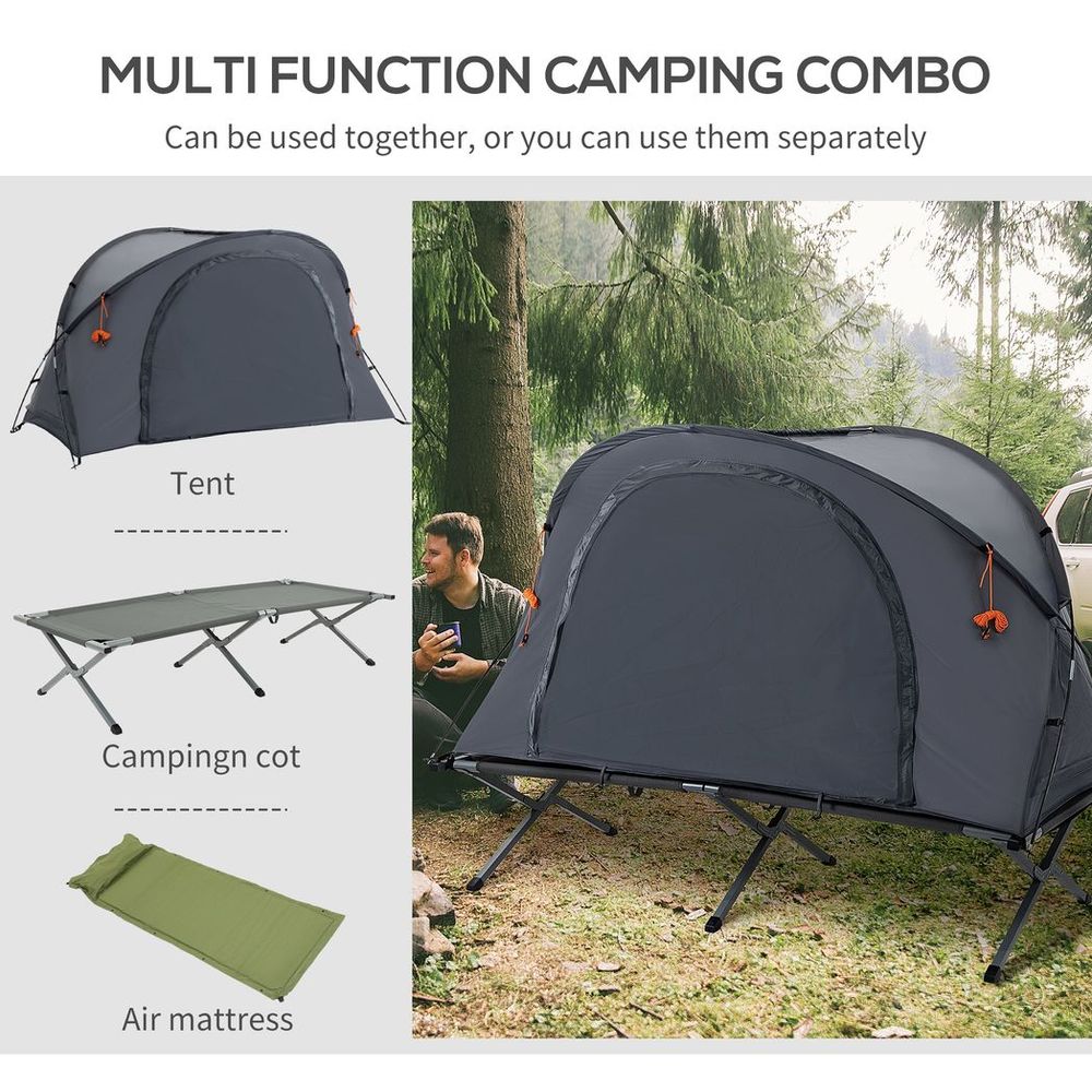 Outsunny 1 Person Camping Tent Cot with Self-Inflating Air Mattress, Carry Bag - anydaydirect
