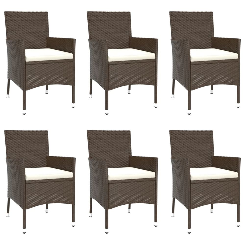 7 Piece Garden Dining Set with Cushions Brown Poly Rattan - anydaydirect