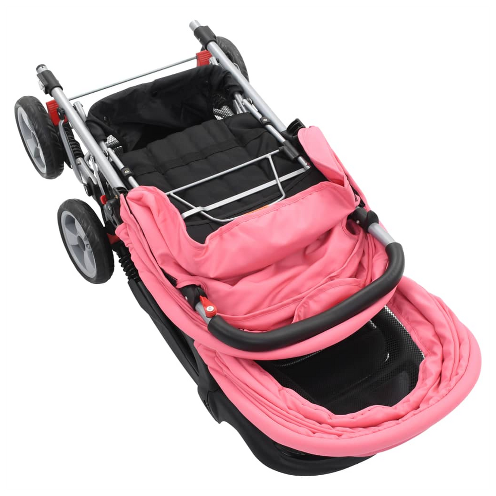 vidaXL Tandem Stroller Pink and Black Steel - anydaydirect