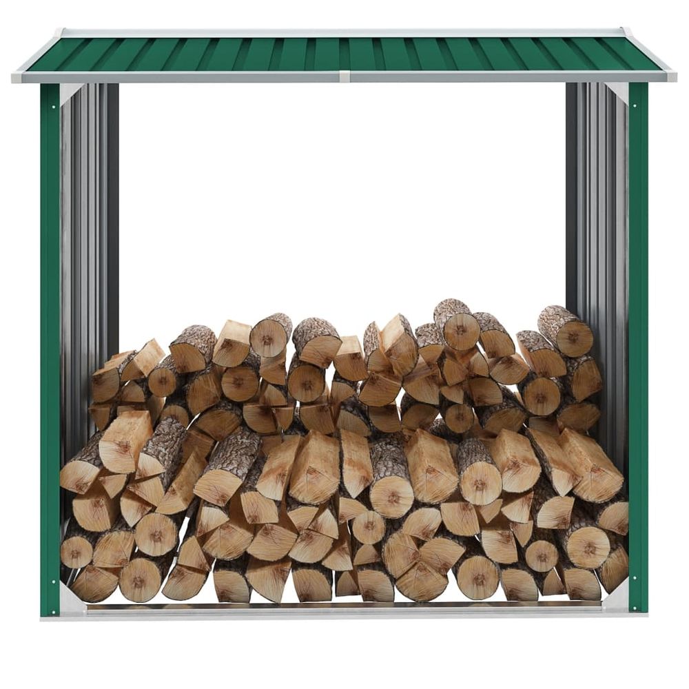 Log Storage Shed Galvanised Steel 172x91x154 cm Green - anydaydirect