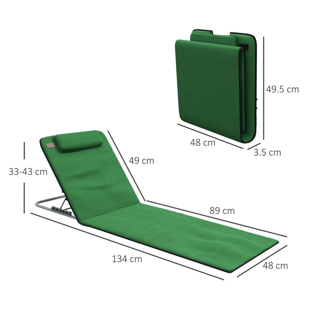 Outsunny 2 Pieces Outdoor Beach Mat Steel Reclining Chair Set with Pillow Green - anydaydirect
