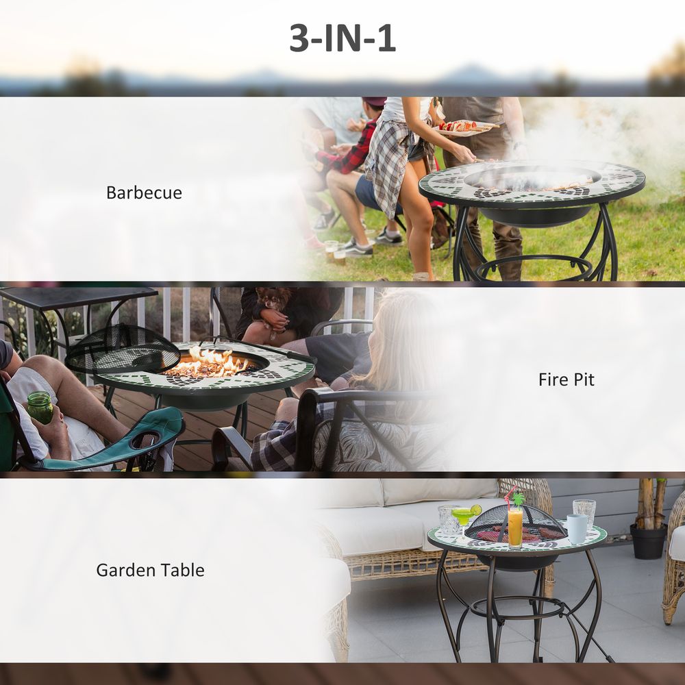 3-in-1 ?68cm Outdoor Fire Pit, BBQ Grill, Mosaic Fire Poker - anydaydirect