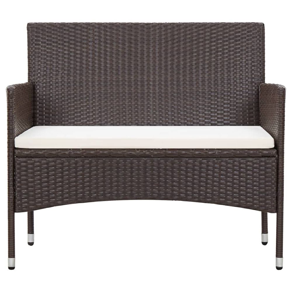 Garden Bench with Cushion Poly Rattan Brown - anydaydirect