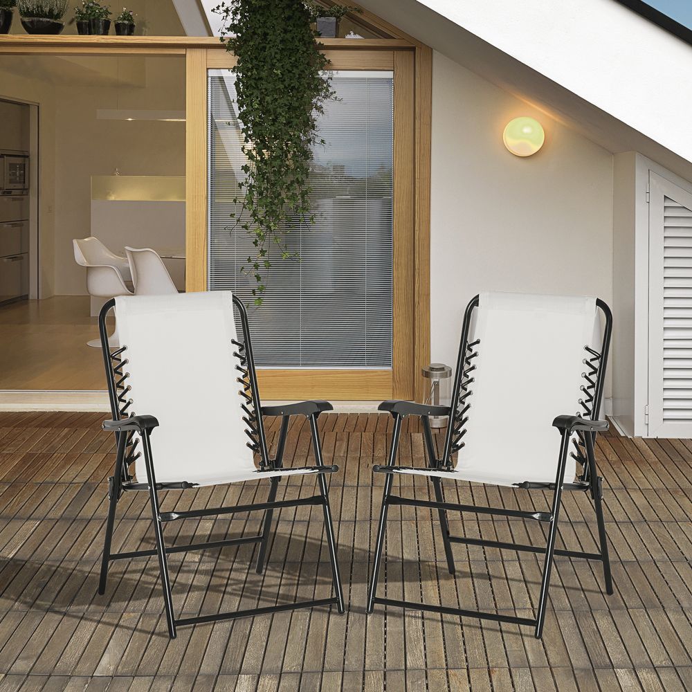 Set of 2 Patio Folding Dining Chair Set Garden Outdoor Cream White - anydaydirect