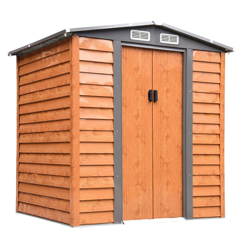 6x5ft Metal Garden Shed House  Gardening Tool Storage Brown 193Lx152Wx203Hcm - anydaydirect