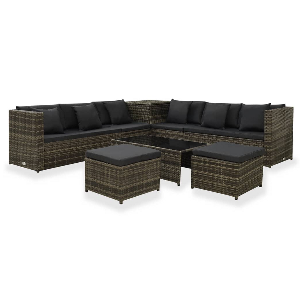 8 Piece Garden Lounge Set with Cushions Poly Rattan Grey - anydaydirect