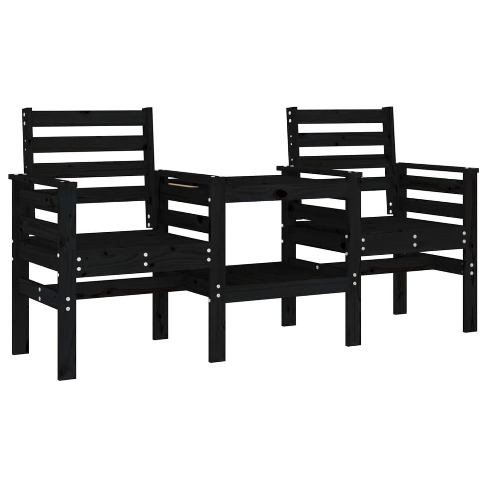 vidaXL Garden Bench with Table 2-Seater Black Solid Wood Pine - anydaydirect