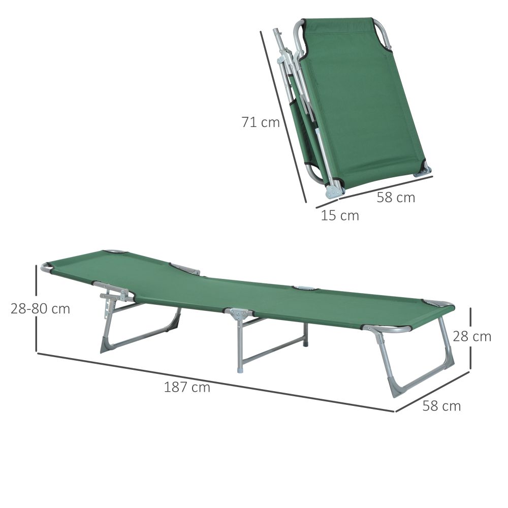 Camping Cot Picnic Sun Lounger Portable Folding Chair Patio Green Outsunny - anydaydirect