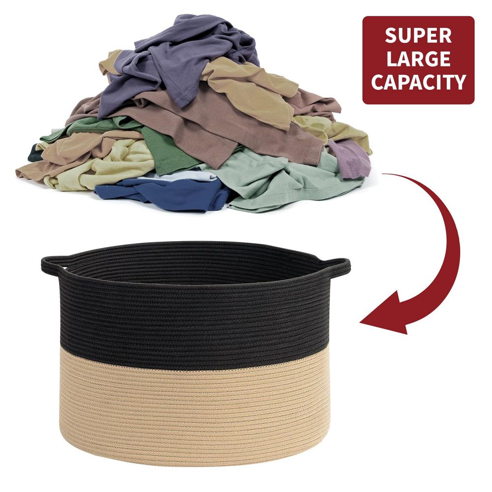 Laundry Basket Natural Cotton Hand-Woven Rope Hamper Minimalist Storage - anydaydirect