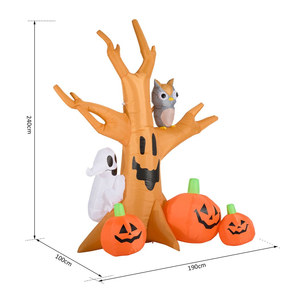 240cm Large Halloween Scary Lighting Inflatable Tree Ghost 3 Pumpkins Owl 4 LED - anydaydirect