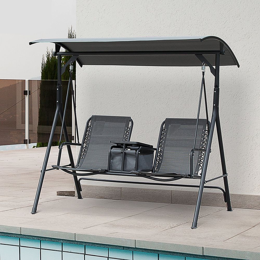 2-Seater Swing Chair  Canopy Sling Seats with Middle Table Cup Holders - anydaydirect