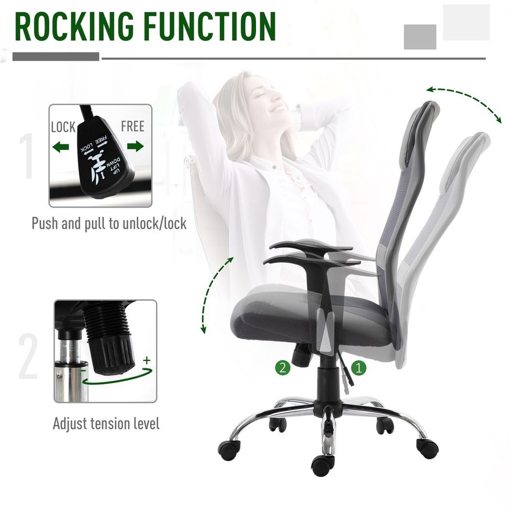 High Back Mesh Office Chair Swivel Chair w/ Headrest Armrests Grey - anydaydirect