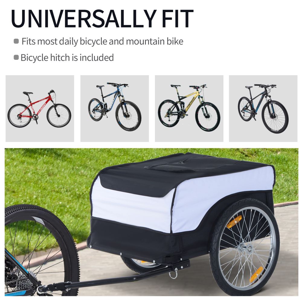 Bicycle Cargo Trailer with Cover Black White Bike in Steel Frame Cover & Hitch Bike - anydaydirect
