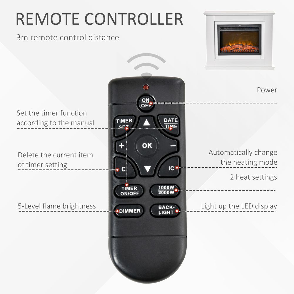 Electric Fireplace Suite Remote Flame EffectOverheat Protection Timer - anydaydirect