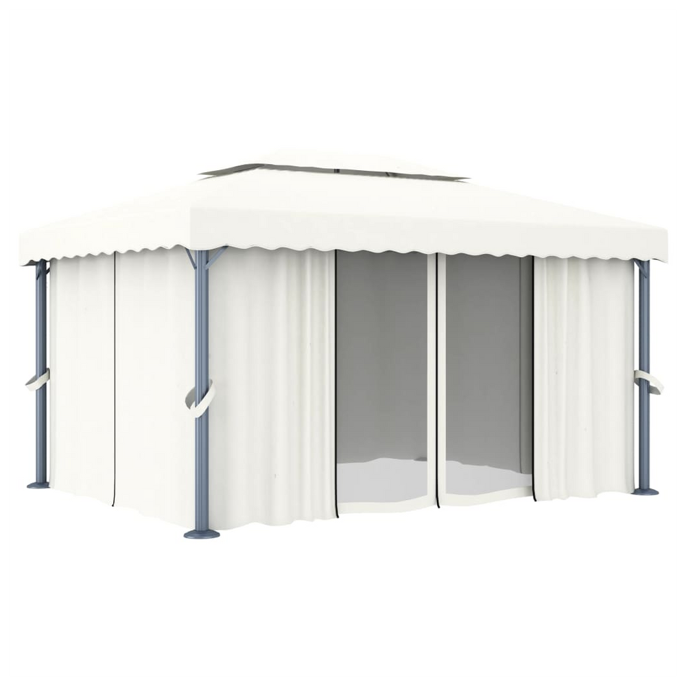 Gazebo with Curtain 4x3 m Cream White Aluminium - anydaydirect