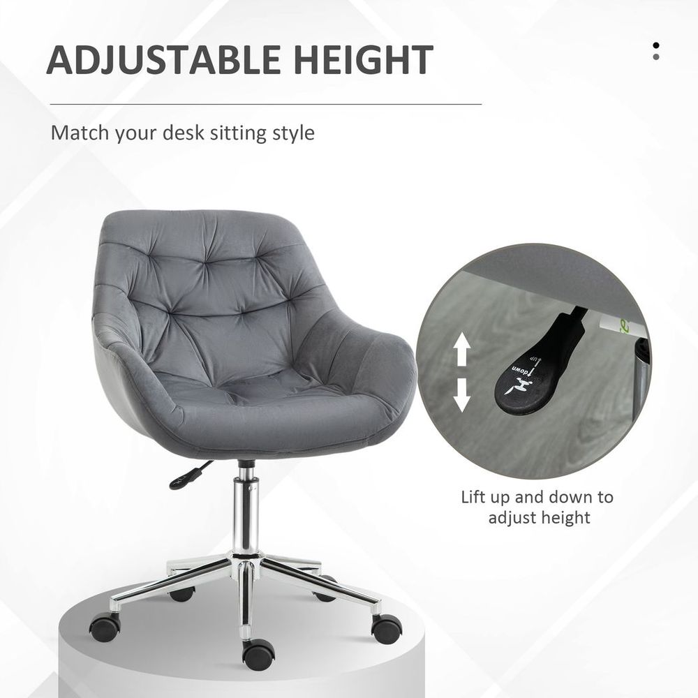 Velvet Home Office Chair Comfy Desk Chair w/ Adjustable Height Armrest Dark Grey - anydaydirect