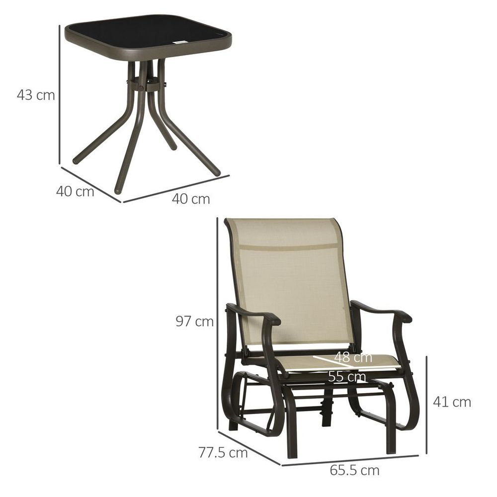 3PCS Outdoor Gliding Chairs w/ Table Set Patio Garden Furniture Khaki - anydaydirect