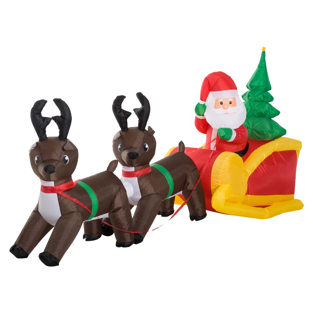 HOMCOM Inflatable Self-inflating Santa Sleigh Reindeer Christmas Outdoor - anydaydirect