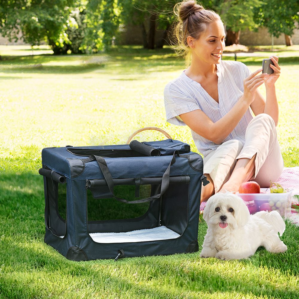 60cm Folding Pet Carrier Bag Soft Portable Cat Puppy Cage with Cushion Storage - anydaydirect