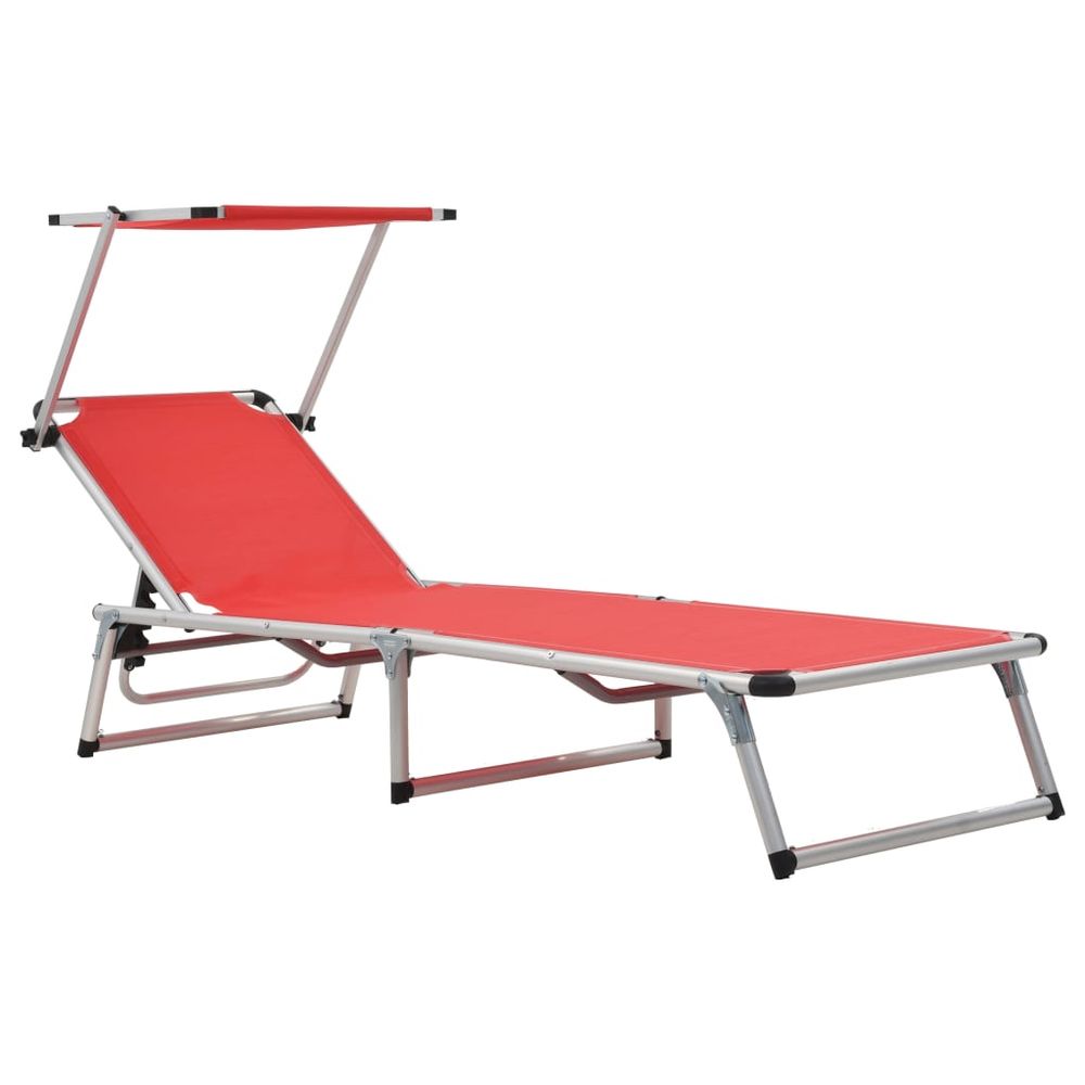 Folding Sun Loungers with Roof 2 pcs Aluminium&Textilene Red - anydaydirect