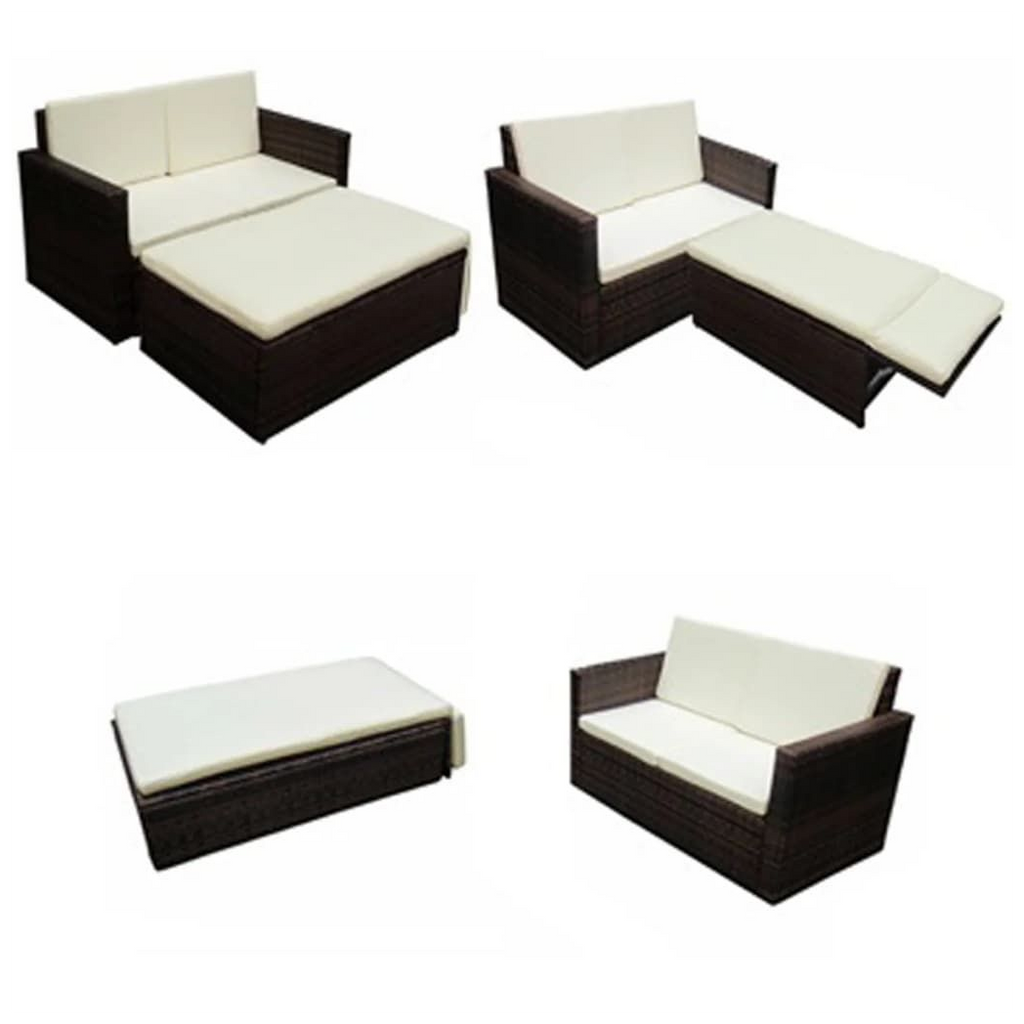 vidaXL 2 Piece Garden Lounge Set with Cushions Poly Rattan Brown - anydaydirect