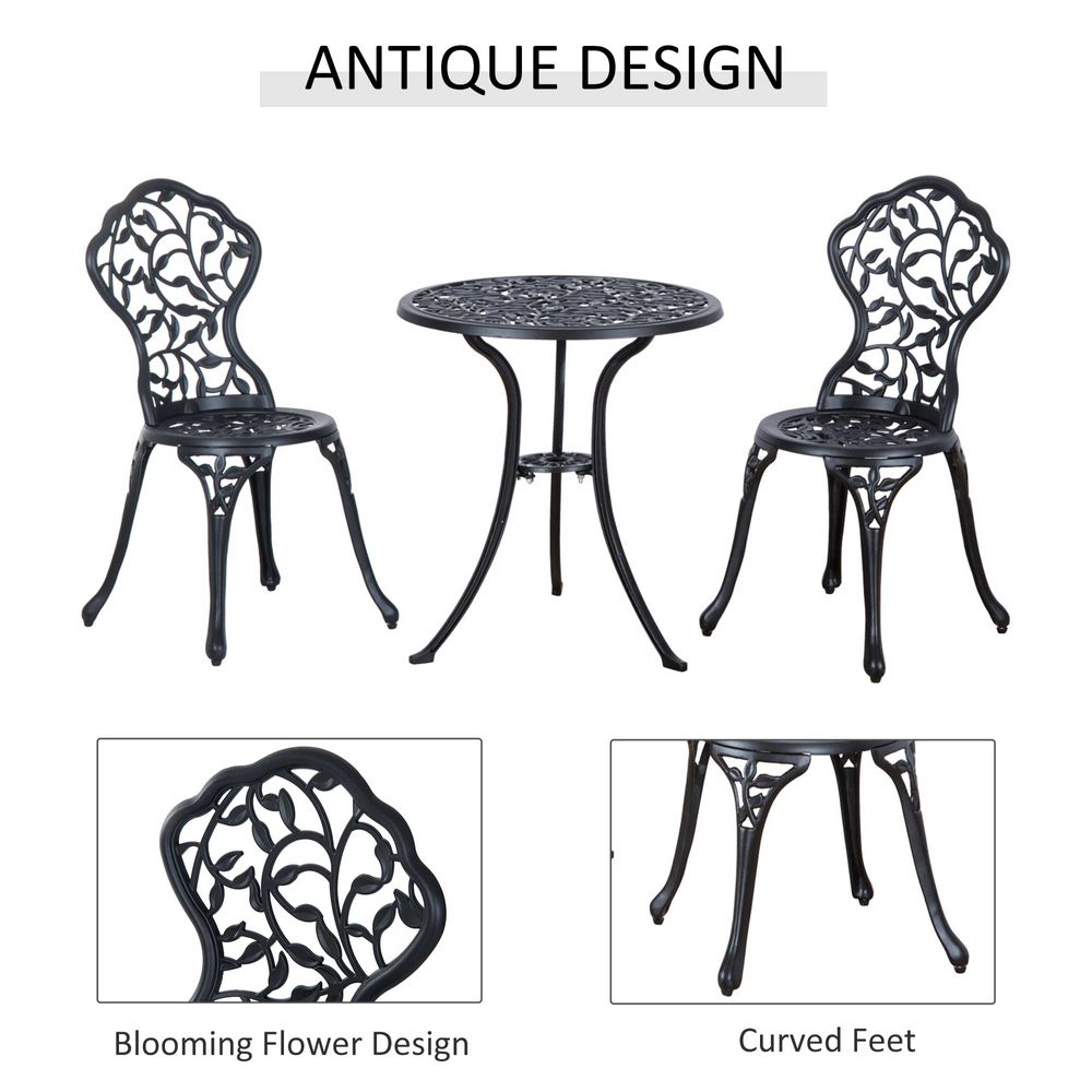 Cast Aluminium 3 Pcs Bistro Set-Black - anydaydirect