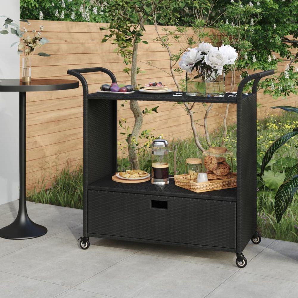 Bar Cart with Drawer Brown 100x45x97 cm Poly Rattan - anydaydirect