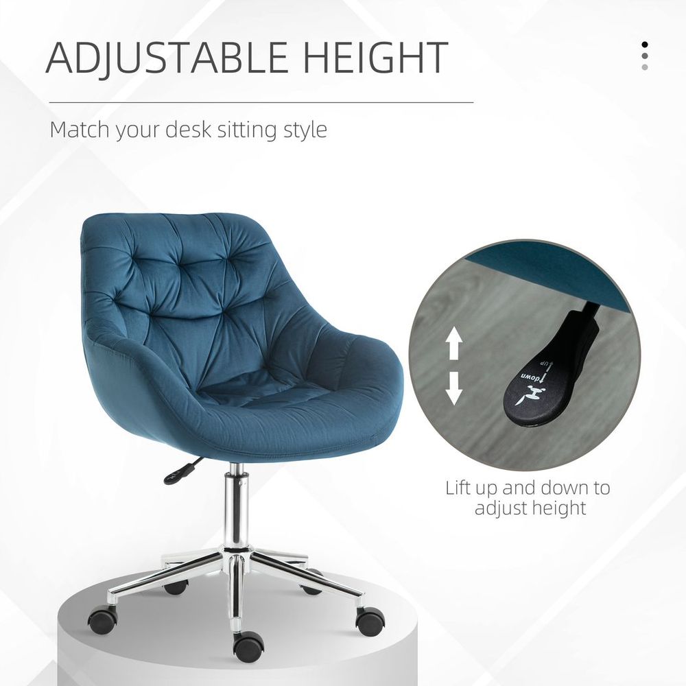 Velvet Home Office Chair Comfy Desk Chair w/ Adjustable Height Armrest Blue - anydaydirect