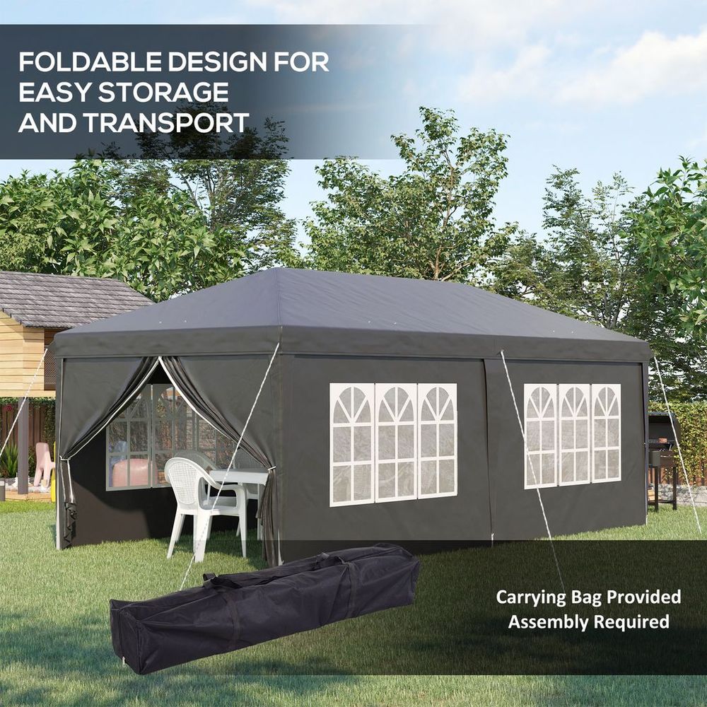 3 x 6m Pop Up Gazebo Height Adjustable Party Tent w/ Storage Bag Black - anydaydirect