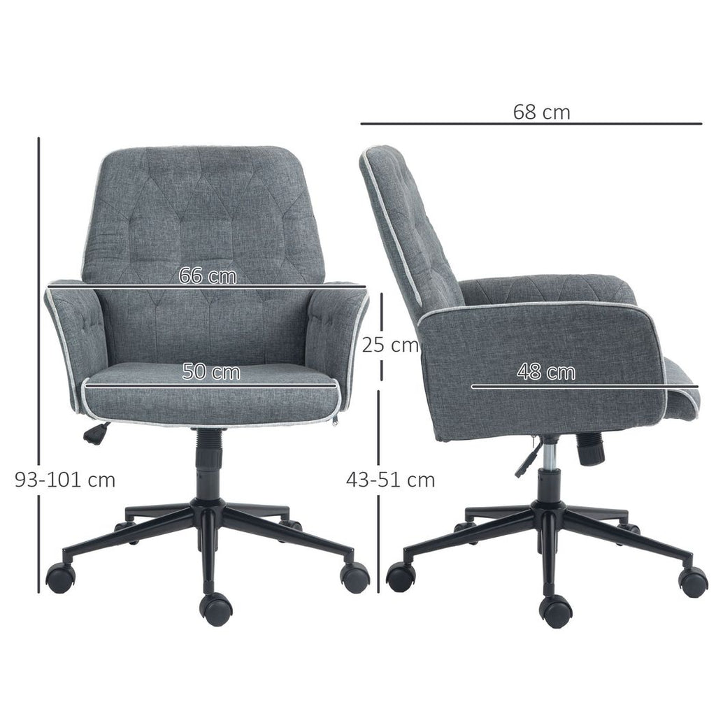 HOMCOM Office Chair Task Adjustable Height Mid Back Armrest Tilt Linen Grey - anydaydirect