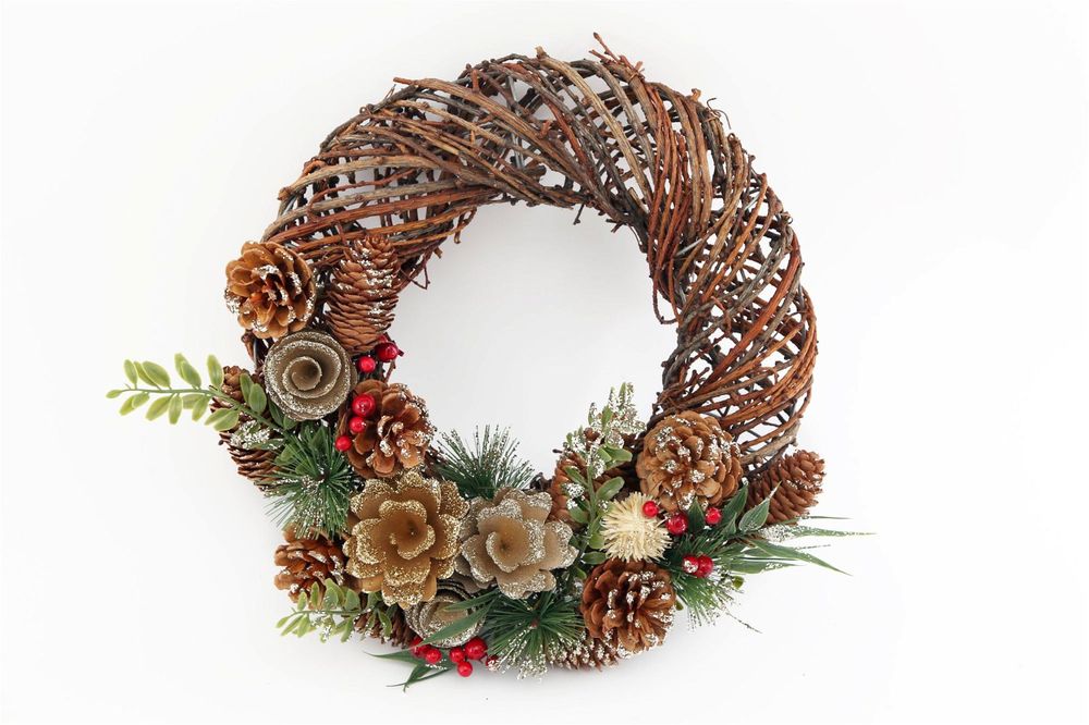 Twisted Pine & Berry Botanical Christmas Wreath 35cm - anydaydirect