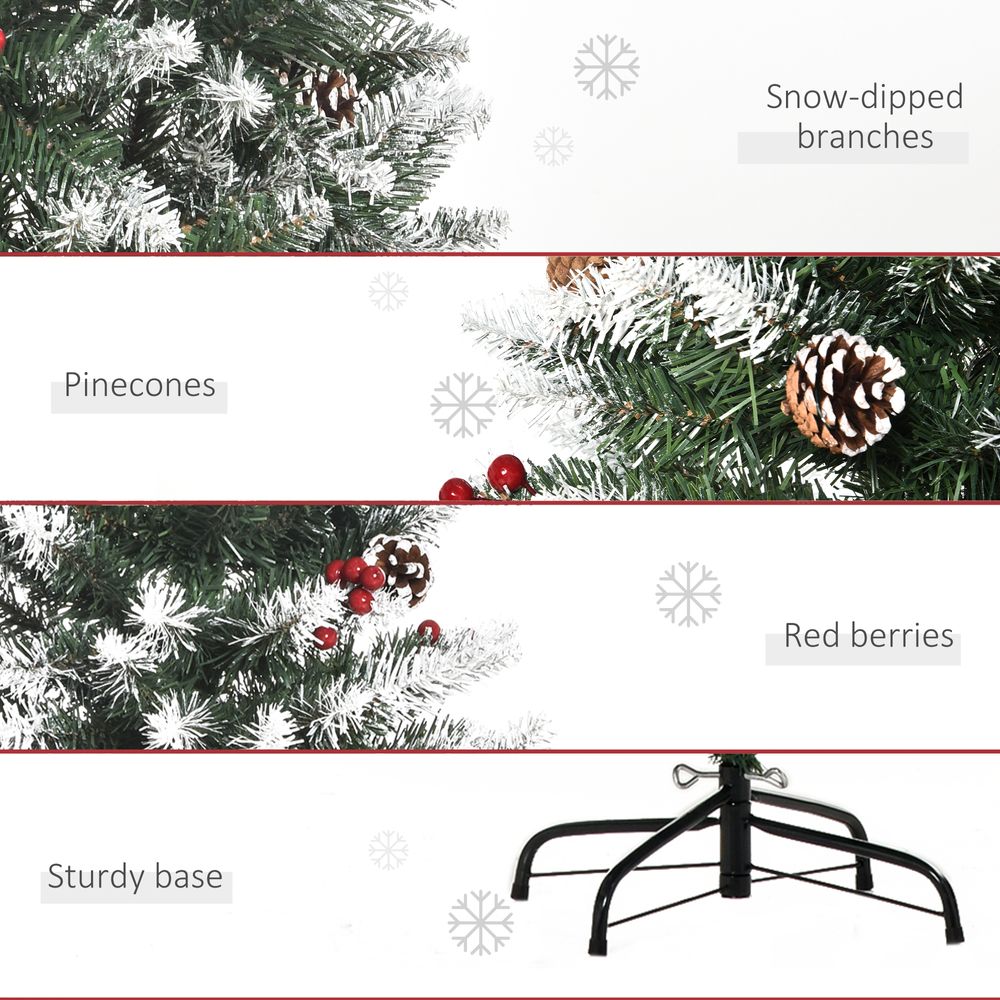 5FT Artificial Christmas Tree Pencil Tree Berries Pinecones Foldable Feet Green - anydaydirect