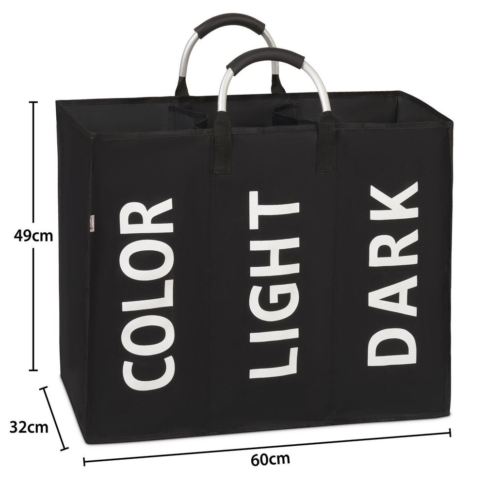 Triple Collapsible Washing Laundry Basket Bag (3 Colors) for Bedroom, Fabric (Black) - anydaydirect