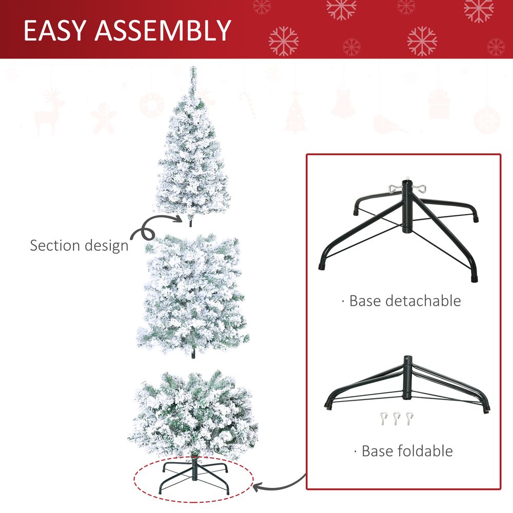 6 Feet Prelit Artificial Snow Flocked Christmas Tree Warm LED Light Green White - anydaydirect