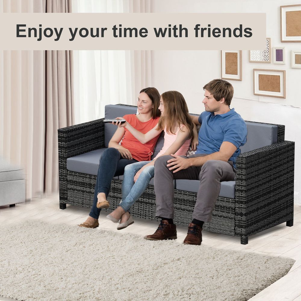 3-Seater Weather Resistant Outdoor Garden Rattan Sofa Grey - anydaydirect