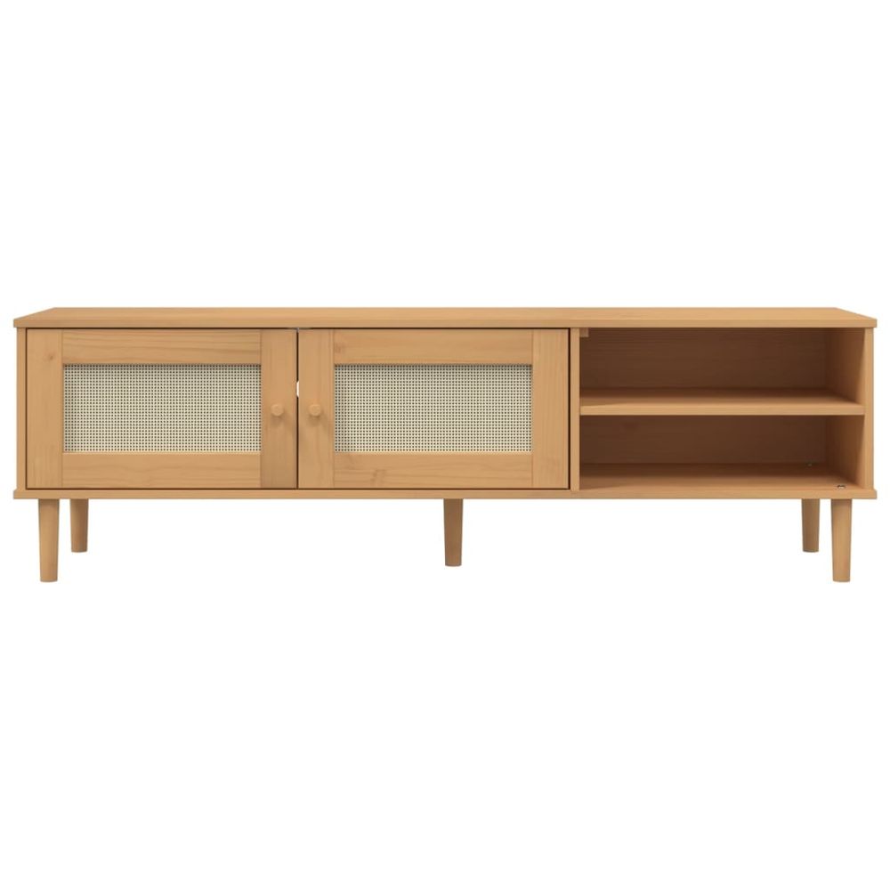 vidaXL TV Cabinet SENJA Rattan Look Brown 158x40x49cm Solid Wood Pine - anydaydirect