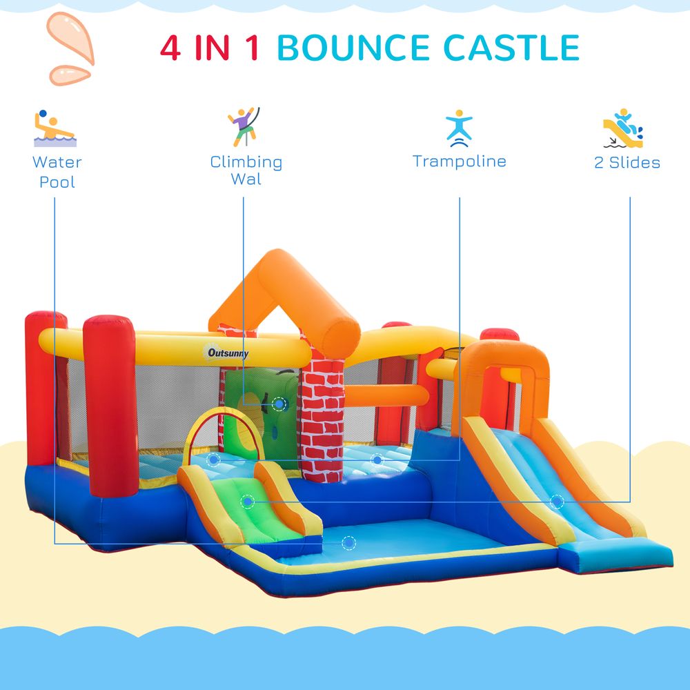 Kids Bouncy Castle with Double Slides Pool Trampoline with Blower - anydaydirect
