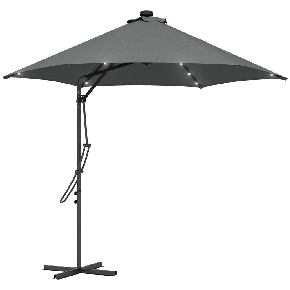 Outsunny 3(m) Cantilever Garden Parasol Umbrella W/ Solar LED and Cover, Grey - anydaydirect