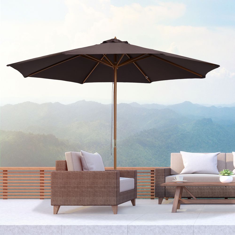 3m Bamboo Wooden Market Patio Umbrella Garden Parasol Outdoor Sunshade Canopy - anydaydirect