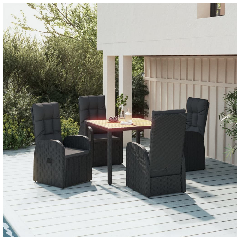 5 Piece Garden Dining Set Black Poly Rattan&Solid Wood Acacia - anydaydirect