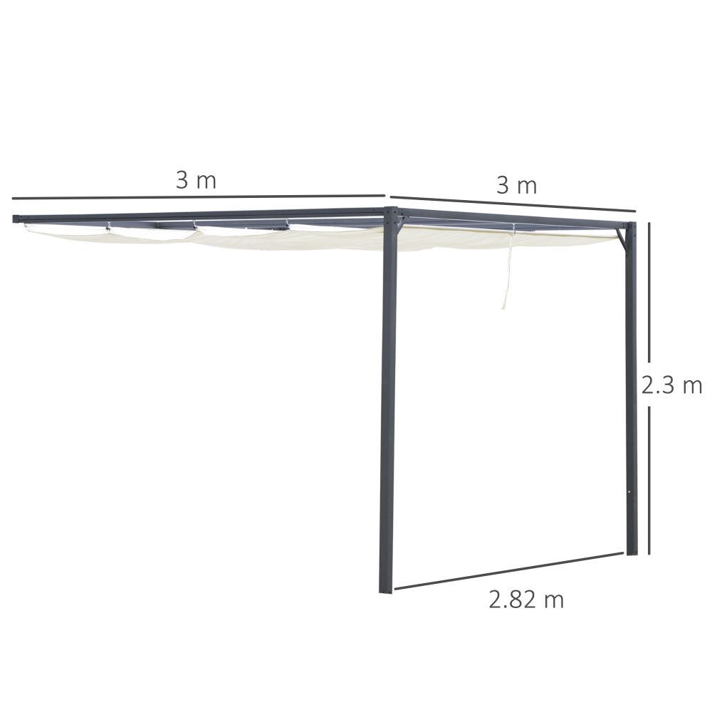 3 x 3(m) Outdoor Pergola Retractable Canopy Wall Mounted Gazebo Cream Outsunny - anydaydirect