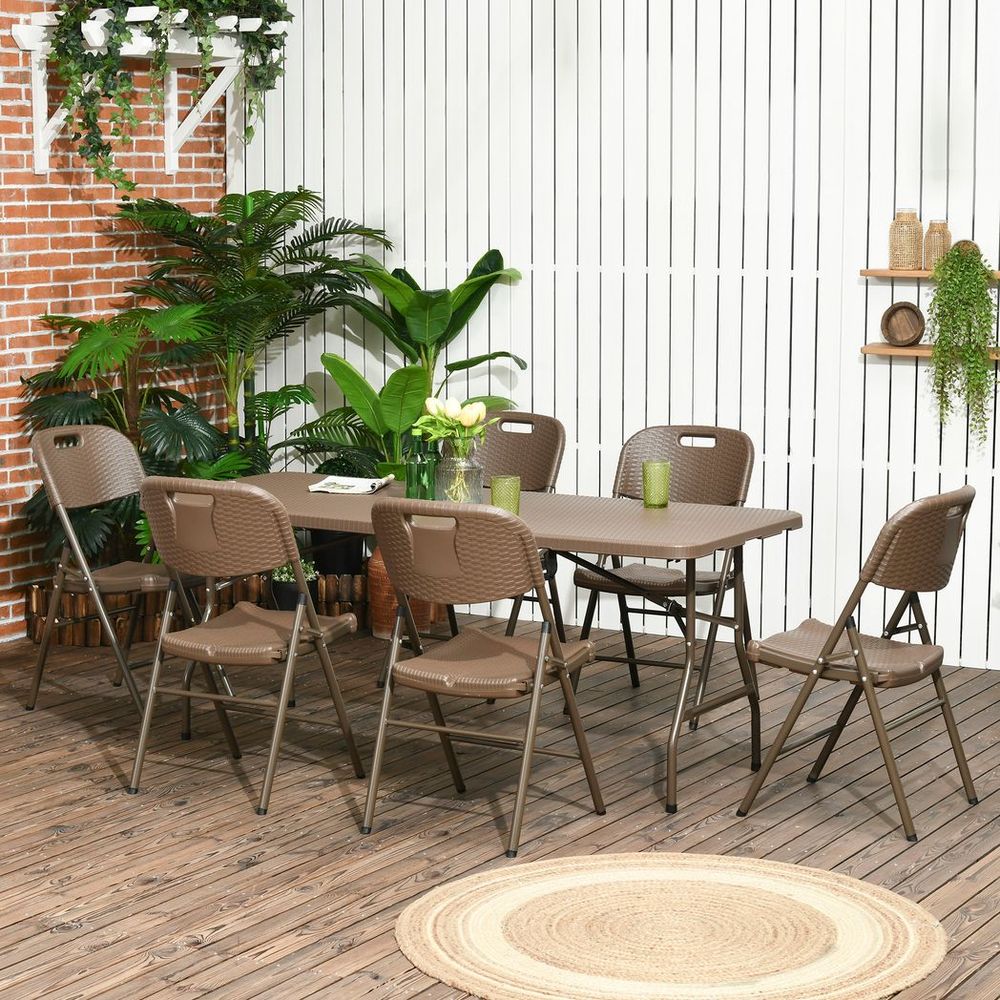 7 PCs HDPE Molding Design Resin Rattan Dining Set, Foldable Table & Chairs - anydaydirect