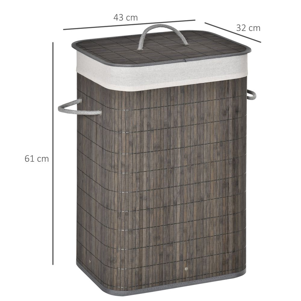 Bamboo Laundry Basket with Flip Lid Foldable, Grey Handles Lining, - anydaydirect