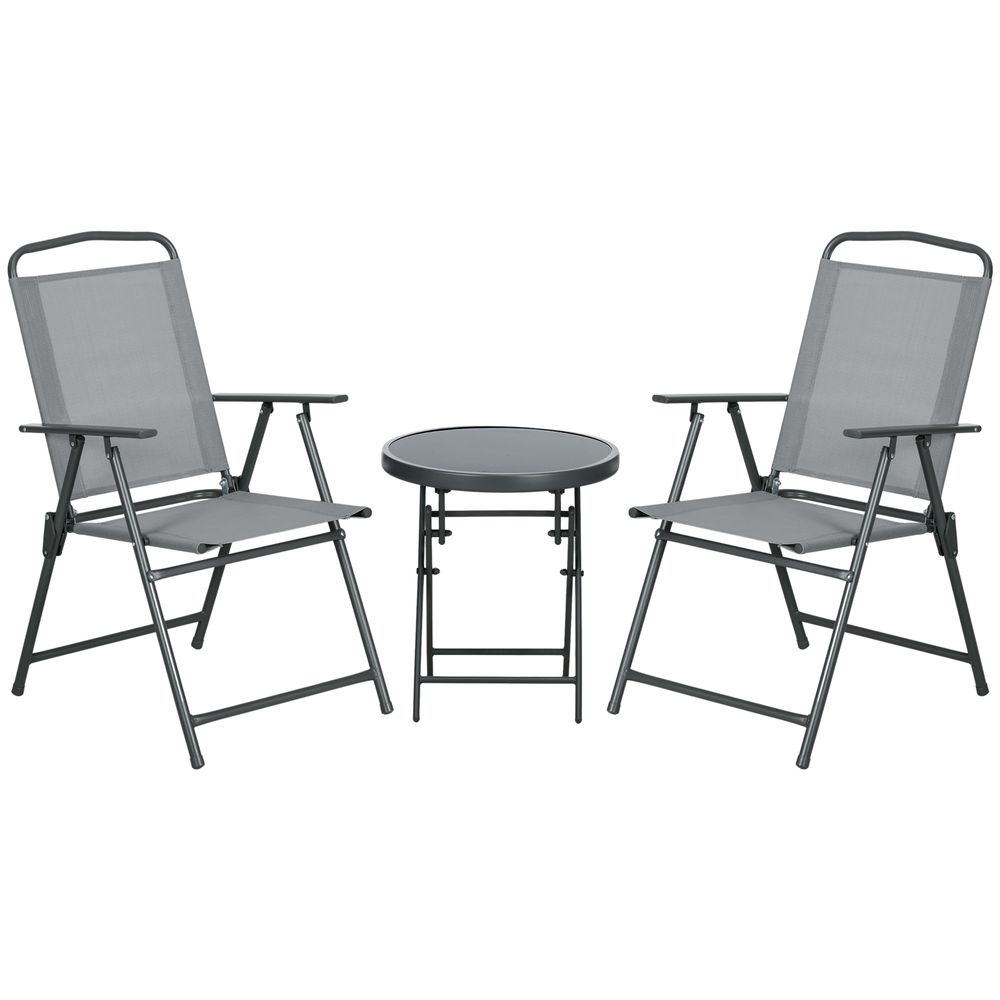 Outsunny Patio Bistro Set Folding Chairs & Coffee Table for Balcony,Grey - anydaydirect